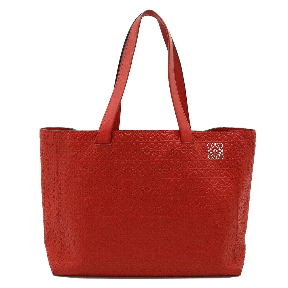 Loewe Repeat Anagram East West Shopper Tote Bag Shoulder Leather Red